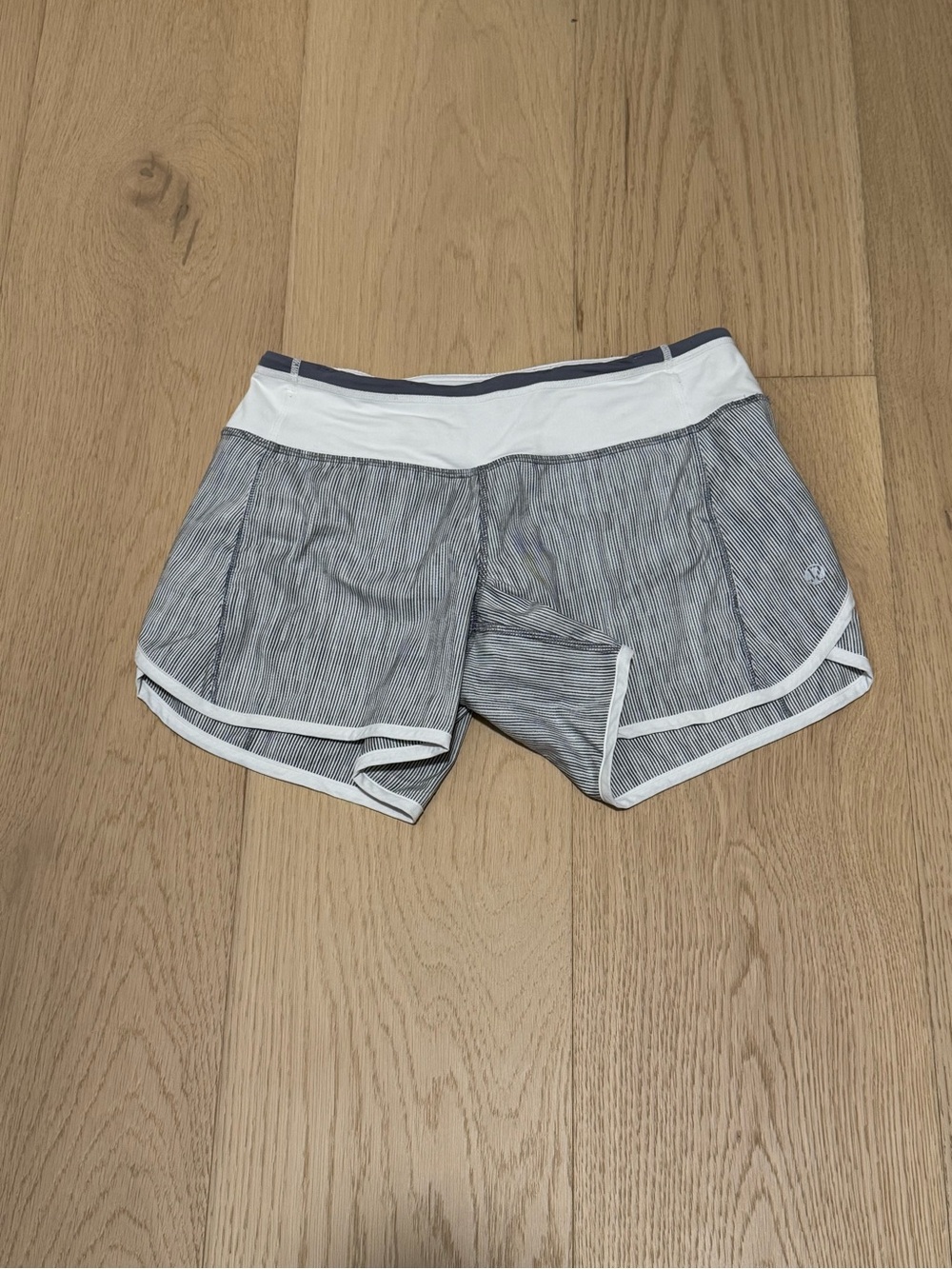Lululemon Athletica Gray Pinstripe Athletic Shorts with White Trim